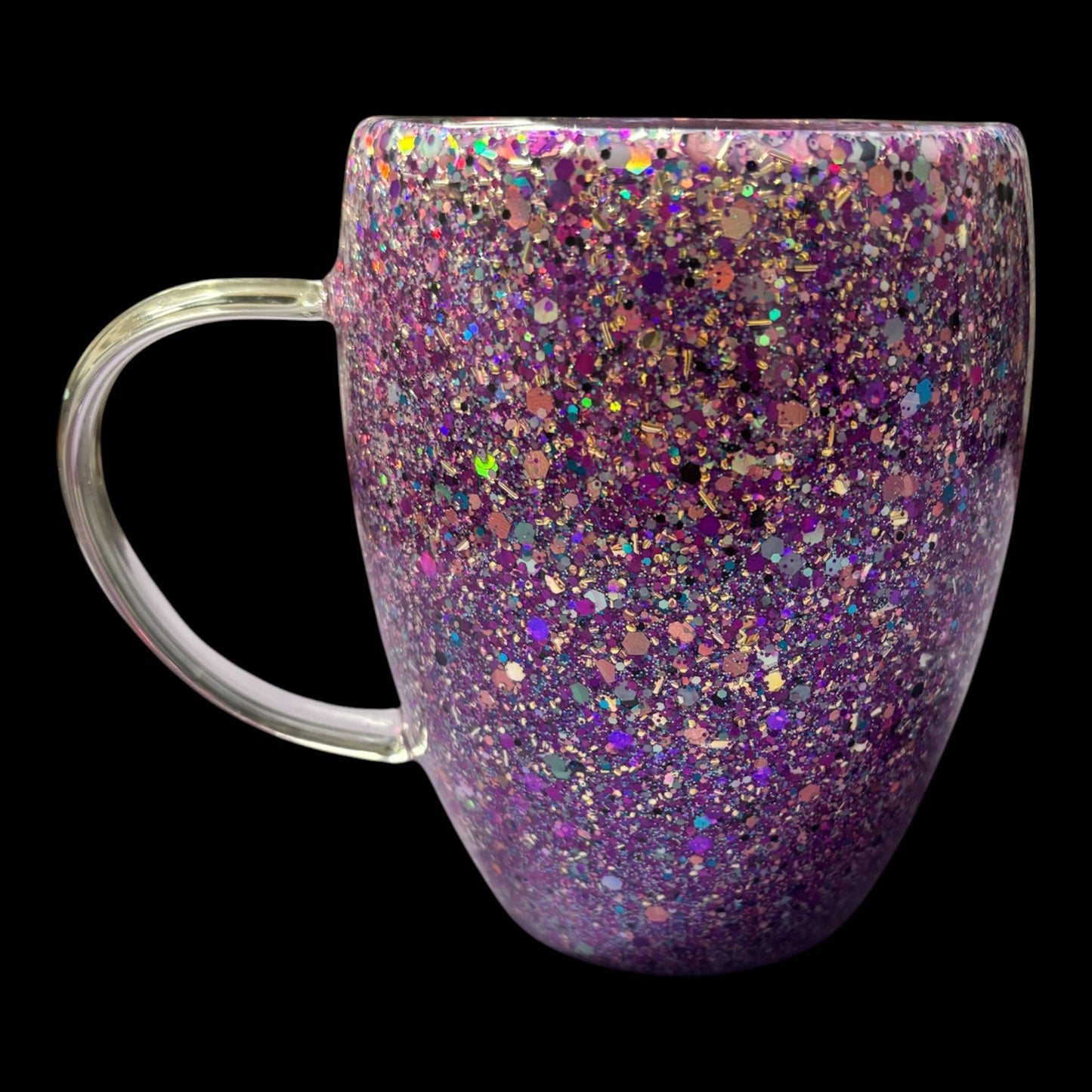 Premade 12oz Glass Coffee Cup with Dry Glitter