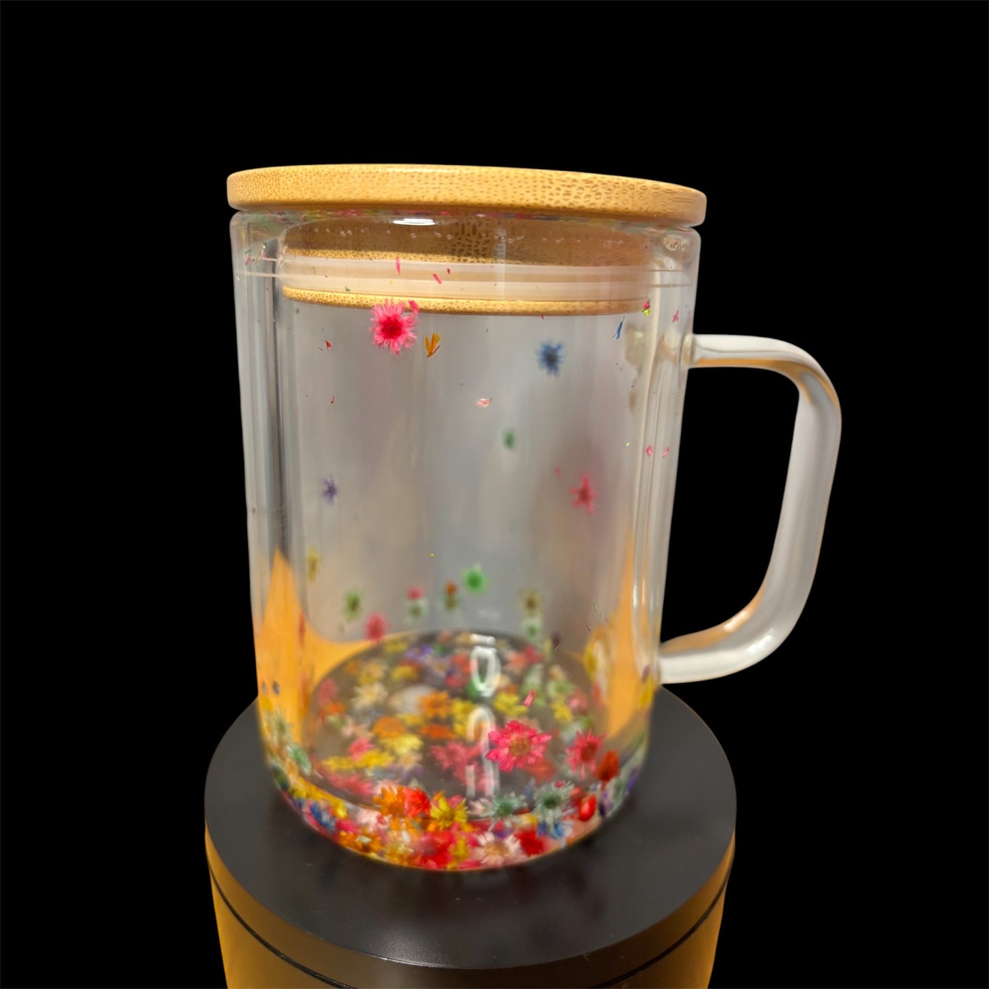Glass Coffee Cup with Dried Flowers